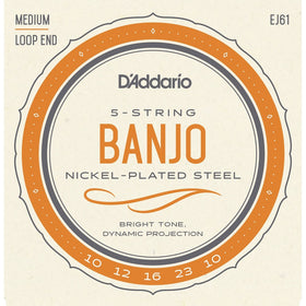 D'Addario EJ61 Nickel 5-String Banjo Strings, Medium, 10-23