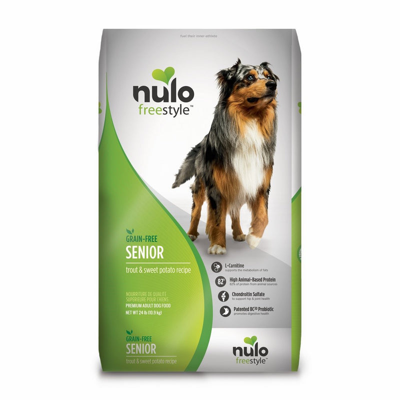 Nulo Grain Free Senior Dog Food with Glucosamine and Chondroitin (Trout and Sweet Potato Recipe, 24lb Bag)