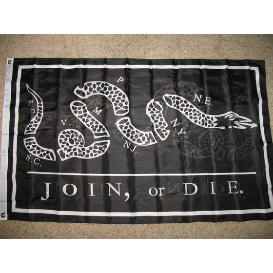 Black Benjamin Franklin Join Or Die Super 2Ply 600D 3X5 Flag (Double Sided)