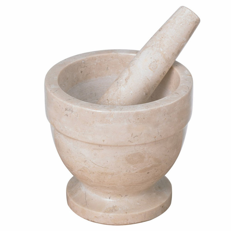 Creative Home Champagne Marble Mortar & Pestle Set, 5.9" x 5.9", Beige