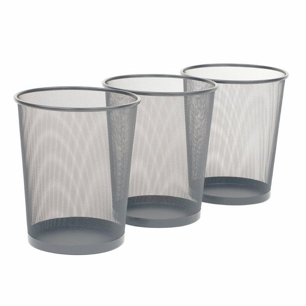 Seville Classics 3-Pack Round Mesh Wastebasket Recycling Bin, 6 Gal, 12" Diameter Top x 14" H, Silver