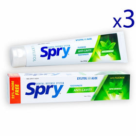 Spry Xylitol Toothpaste with Fluoride, Natural Spearmint, Anti-Cavity, 5 oz (3 Pack)