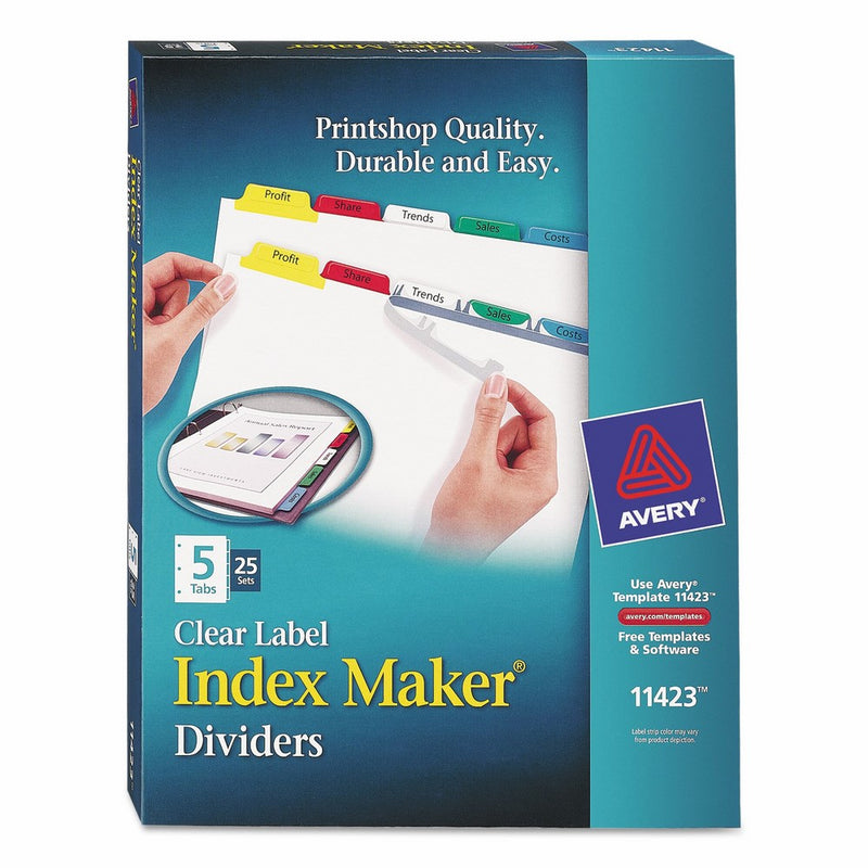 Avery Index Maker Clear Label Dividers, Easy Apply Label Strip, 5-Tab, Multi-Color, 25 Sets (11423)