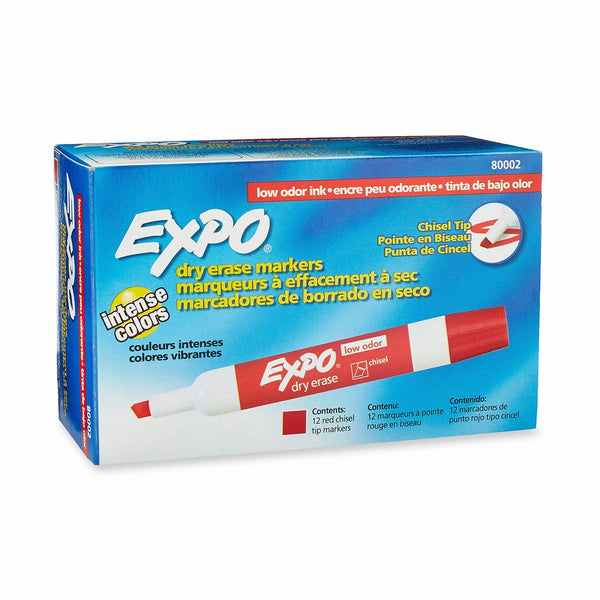 EXPO 80002 Low-Odor Dry Erase Markers, Chisel Tip, Red, 12-Count
