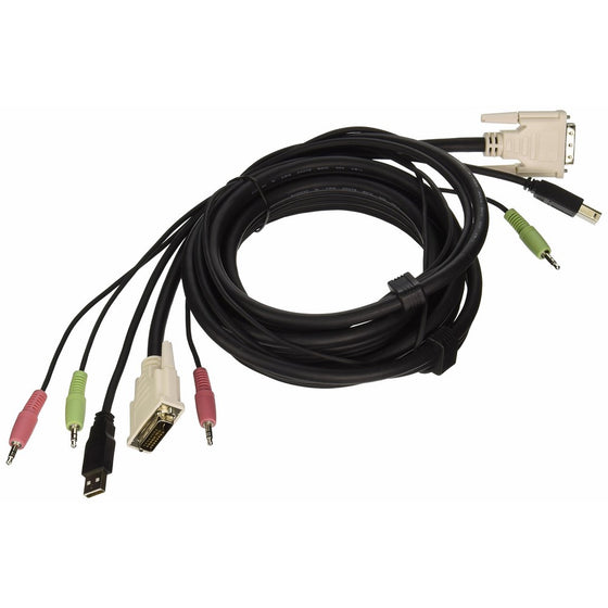 C2G 14180 DVI Dual Link USB 2.0 KVM Cable with Speaker and Mic, Black (10 Feet, 3.04 Meters)