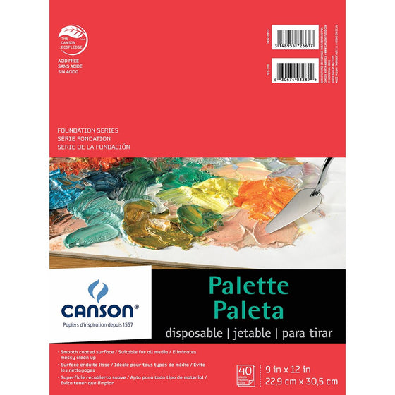 Canson Foundation Disposable Palette Pad, Coated Paper, Fold Over, 9 x 12 Inch, 40 Sheets