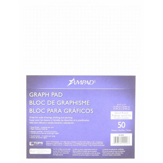 Ampad 8.5 x 11 Inches 2-Sided, 50-Sheet Quadrille Pad, Sheets (AMP22000)