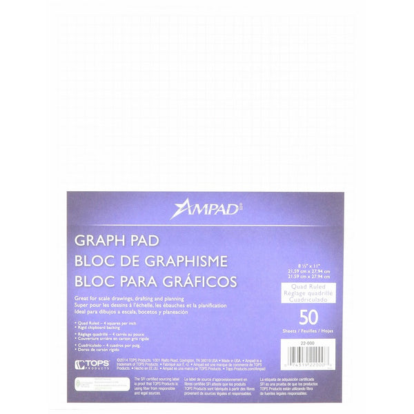 Ampad 8.5 x 11 Inches 2-Sided, 50-Sheet Quadrille Pad, Sheets (AMP22000)