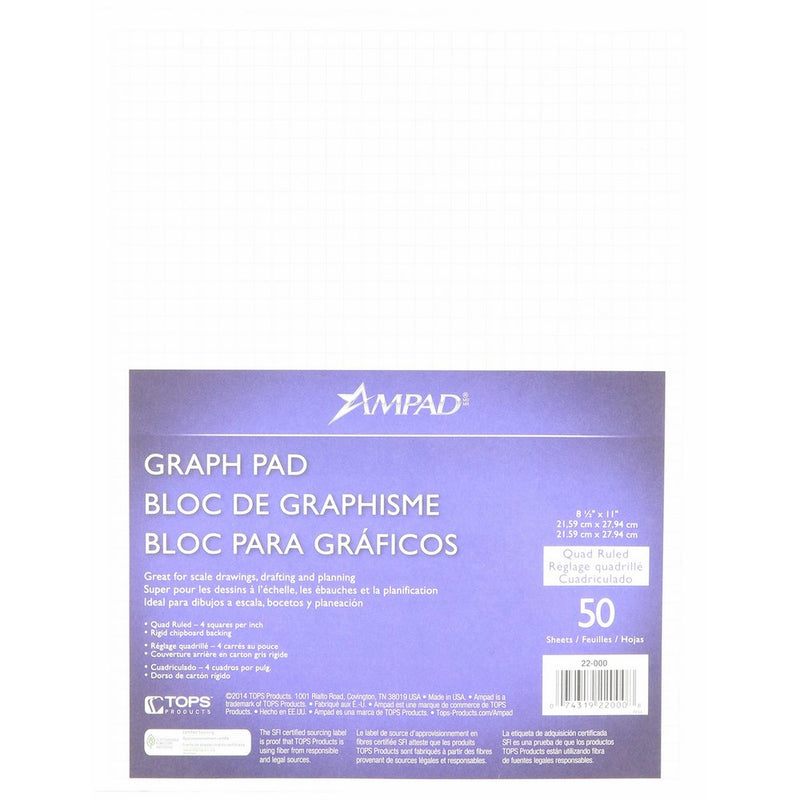 Ampad 8.5 x 11 Inches 2-Sided, 50-Sheet Quadrille Pad, Sheets (AMP22000)