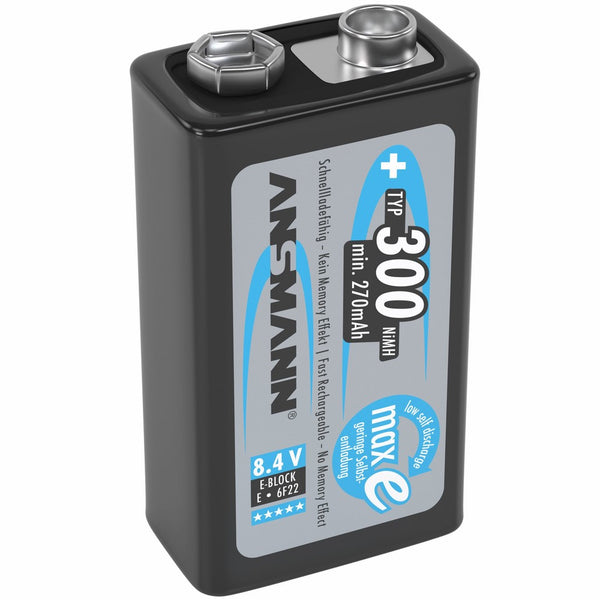 ANSMANN 9V Rechargeable Batteries 300mAh pre-charged Low Self-Discharge (LSD) NiMH 9 Volt Battery 9V Battery (1-Pack)