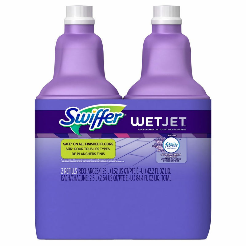 Swiffer WetJet Multi-Purpose Floor and Hardwood Cleaner Solution with Febreze Refill, Lavender Vanilla and Comfort Scent, 1.25 Liter (2 Pack)