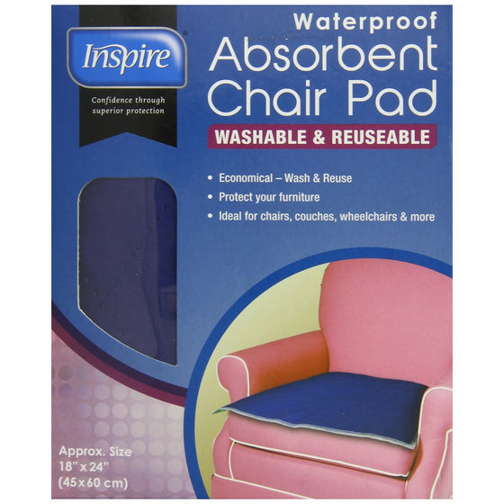 Inspire Washable Waterproof Chair Pad for Incontinence, 18 Inches X 24 Inches
