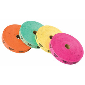 PM Company Admit One Ticket Rolls, 2000 per Roll, 4 Rolls in Assorted Colors (59002)