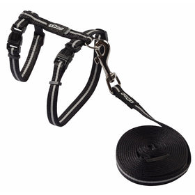 Rogz Reflective Nylon Cat Leash and Harness Combination Set, escape proof for walking and fully adjustable to fit most breeds, Black
