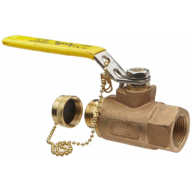 Apollo 70-100-HC Series Bronze Ball Valve, Two Piece, Inline, Lever, 1/2" NPT Female x 3/4" Hose