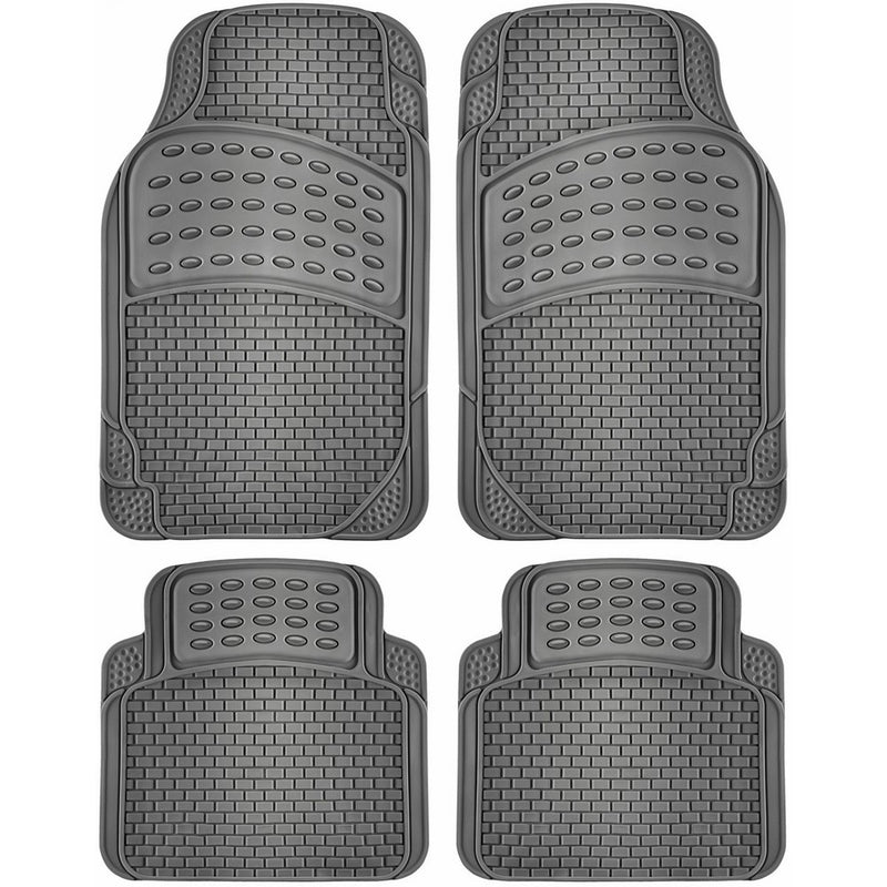 OxGord Universal Fit Front/Rear 4-Piece Full Set Ridged Heavy Duty Rubber Floor Mat - (Gray)