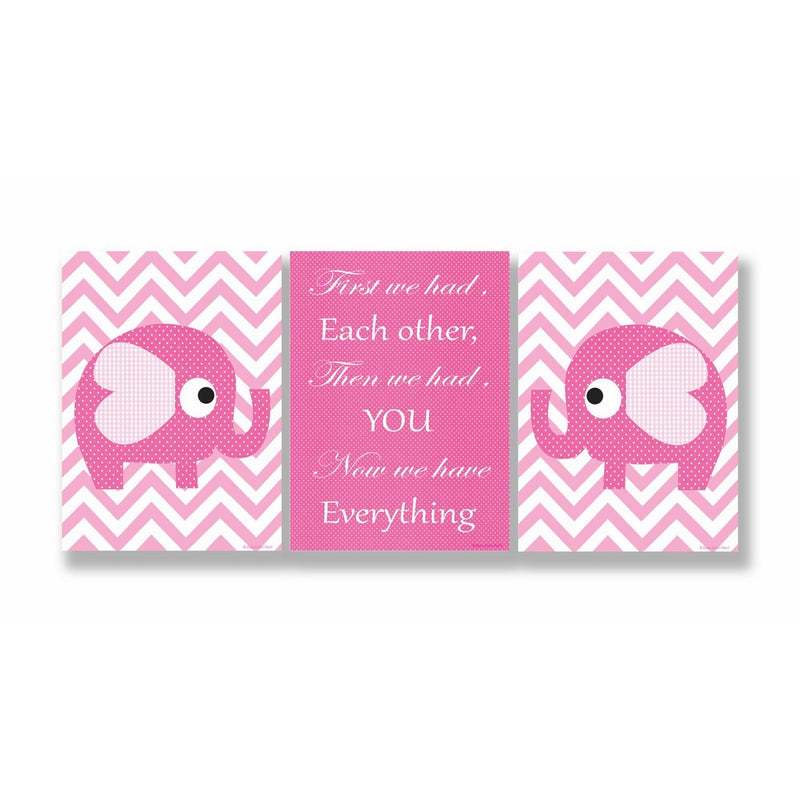 The Kids Room by Stupell Pink Elephants On Chevron Now We Have You 3-Pc. Rectangle Wall Plaque Set, 11 x 0.5 x 15, Proudly Made in USA