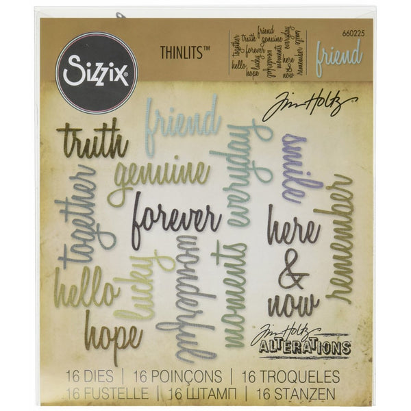 Sizzix 660225 Thinlits Die Set, Friendship Words: Script by Tim Holtz (16 Pack)