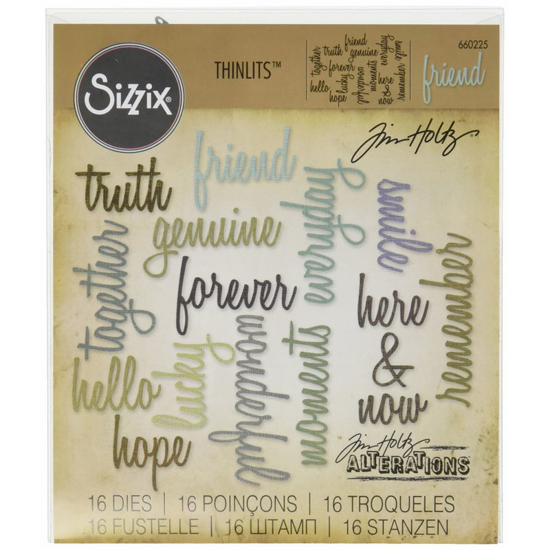 Sizzix 660225 Thinlits Die Set, Friendship Words: Script by Tim Holtz (16 Pack)
