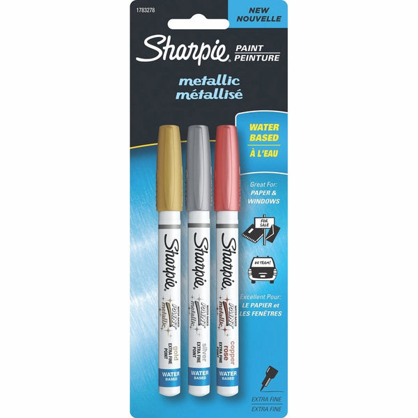 Sanford Sharpie Water-Based Metallic Paint Markers, Assorted, 3 per Pack (1783278)