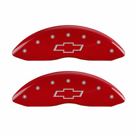 MGP Caliper Covers 14217SBOWRD 'Bowtie' Engraved Caliper Cover with Red Powder Coat Finish and Silver Characters, (Set of 4)