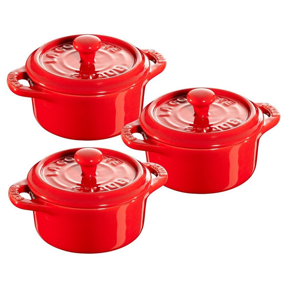 Staub Ceramic Round Mini Cocotte 3-pc Set - Cherry