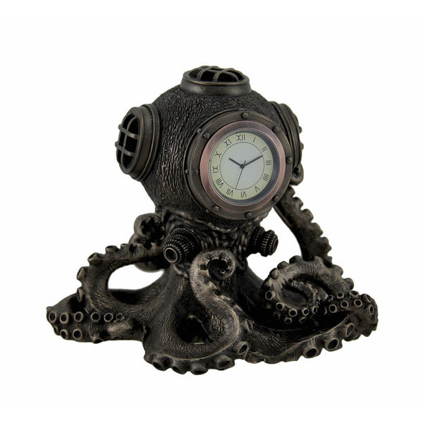 Resin Desk Clocks Bronze Finish Steampunk Octopus Diving Bell Clock Statue 6.25 X 6 X 5 Inches Bronze