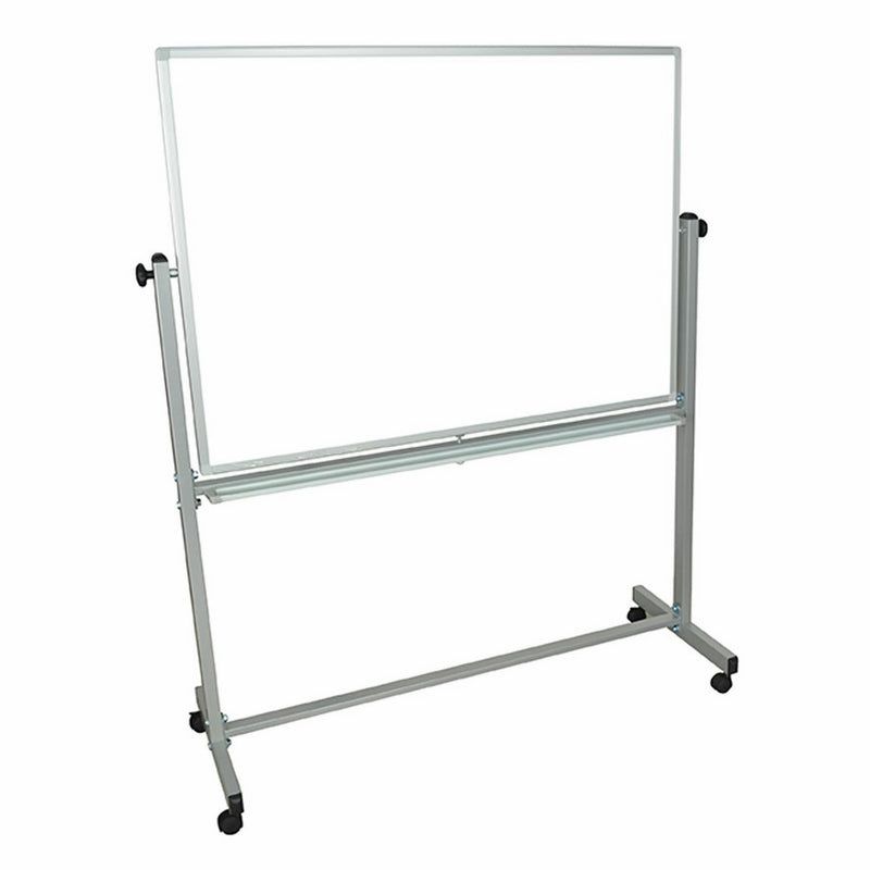 Offex Mobile Double Sided 48 x 36 Inches Reversible Dry-Erase Adjustable Magnetic Whiteboard Easel with Silver Frame, 4 Casters (OF-MB4836WW)