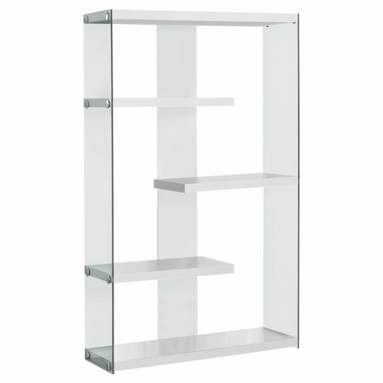 Monarch Specialties I 3290 Glossy White with Tempered Glass Bookcase, 60"