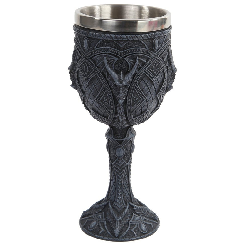 Guardian Dragon Wine Goblet Chalice Resin Body Stainless Steel Faux Stone