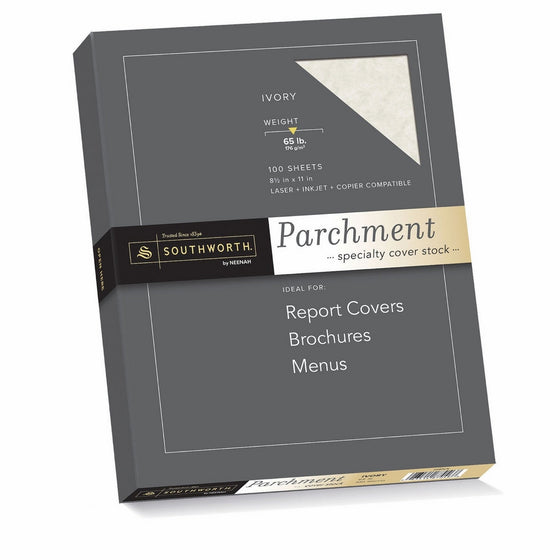 Southworth Parchment Specialty Cardstock, 8.5” x 11”, 65 lb. Cover Stock, Ivory, 100 Sheets (Z980CK)