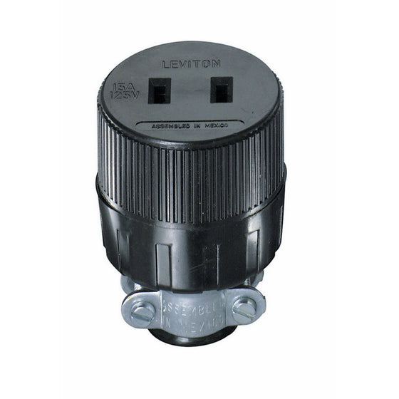 Leviton 612 15 Amp, 125 Volt, NEMA 1-15R, 2P, 2W, Connector, Straight Blade, Residential Grade, Non-Grounding, Black