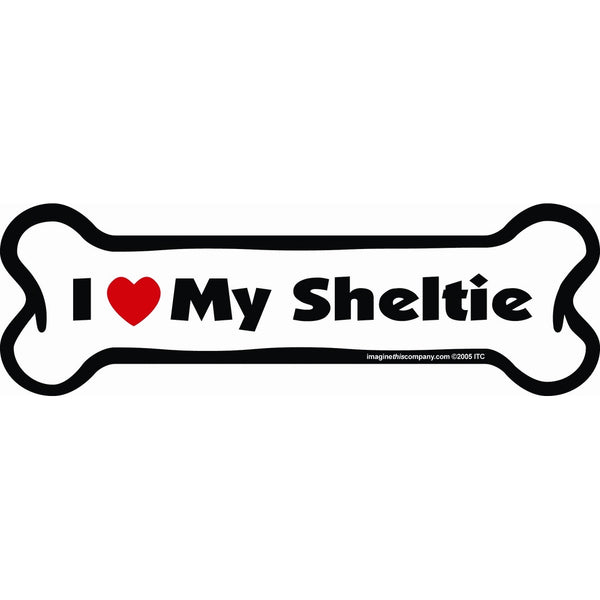 Imagine This Bone Car Magnet, I Love My Sheltie , 2-Inch by 7-Inch