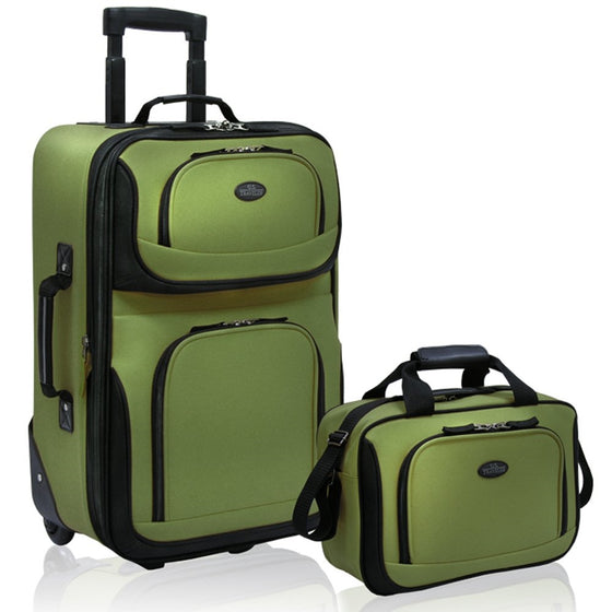 U.S Traveler Rio Carry-On Lightweight Expandable Rolling Luggage Suitcase Set - Green (15-Inch And 21-Inch)