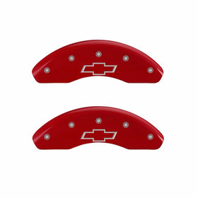 MGP Caliper Covers 14223SBOWRD 'Bowtie' Engraved Caliper Cover with Red Powder Coat Finish and Silver Characters, (Set of 4)