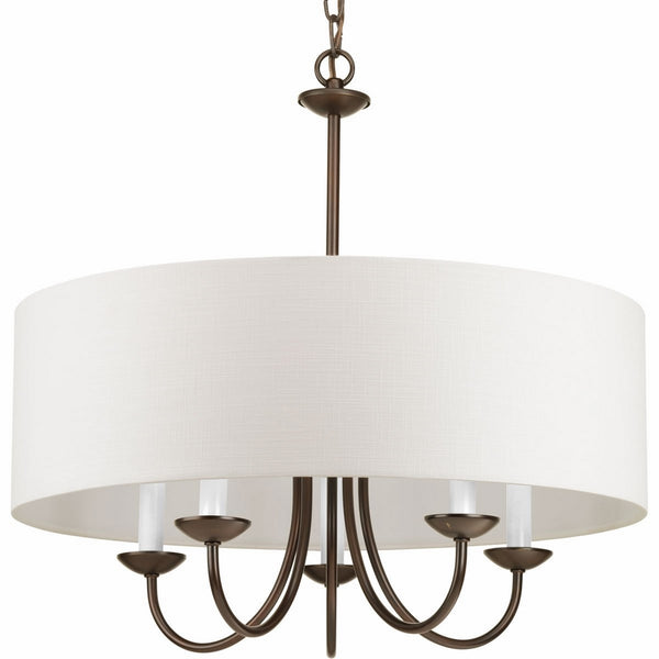 Progress Lighting P4217-20 5-Lt. Chain Hung Fixture Off-white linen fabric shade