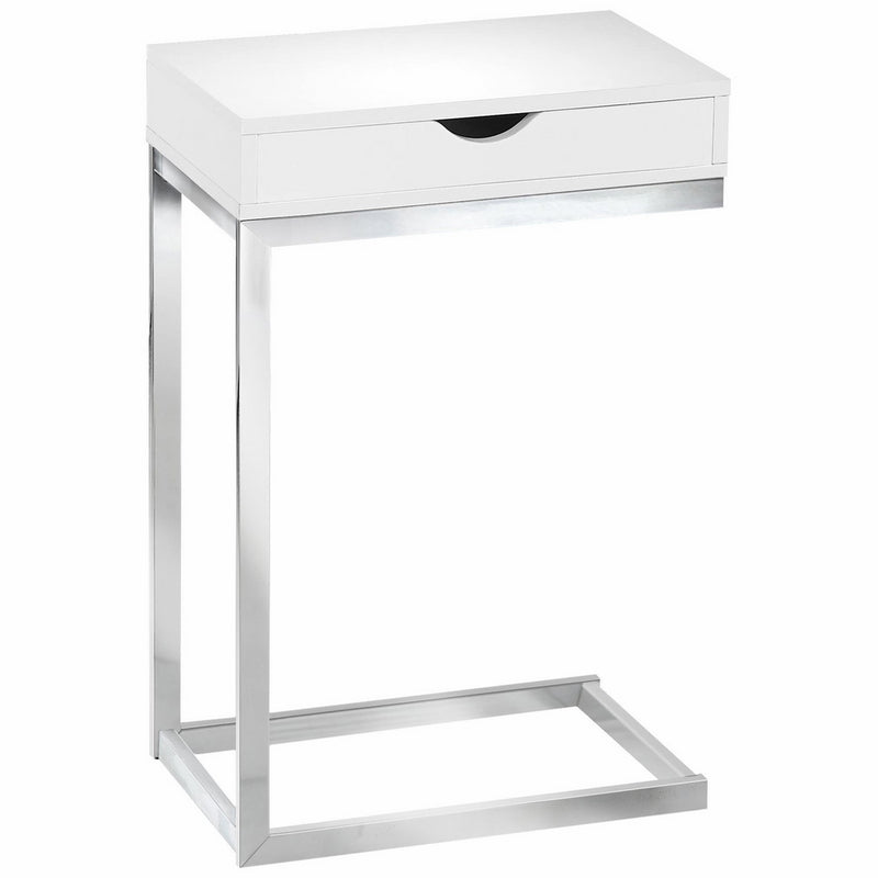 Monarch Specialties I 3031, Accent Table with a drawer, Chrome Metal, Glossy White