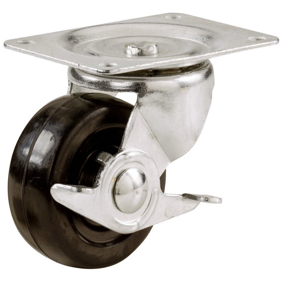 Shepherd Hardware 9510 2-1/2-Inch Soft Rubber Swivel Plate Caster with Side Brake, 100-lb Load Capacity