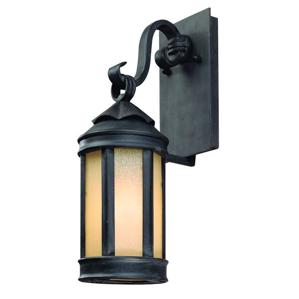 Troy Lighting Andersons Forge 15.75" H 1-Light Outdoor Wall Lantern - Antique Iron Finish with Ivory Seeded Glass