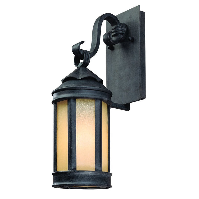 Troy Lighting Andersons Forge 15.75" H 1-Light Outdoor Wall Lantern - Antique Iron Finish with Ivory Seeded Glass