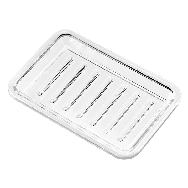 InterDesign Plastic Bar Soap Dish for Bathroom Sink or Shower - Ridged Soap Saver Design - Rectangular, Clear