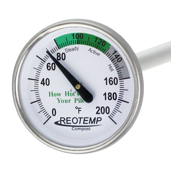 REOTEMP Backyard Compost Thermometer - 20" Stem, with Composting Instructions (0-200 Fahrenheit)