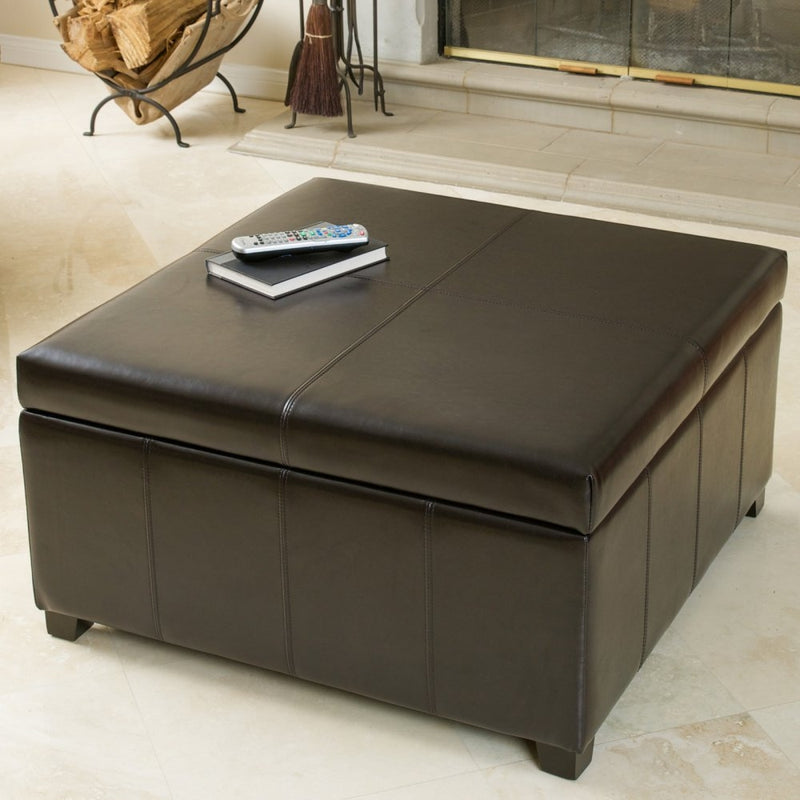 Leather Square Storage Ottoman