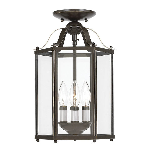 Sea Gull Lighting 5231-782 Bretton Three-Light Semi-Flush Convertible Pendant with Clear Glass Panels, Heirloom Bronze Finish