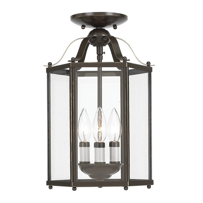 Sea Gull Lighting 5231-782 Bretton Three-Light Semi-Flush Convertible Pendant with Clear Glass Panels, Heirloom Bronze Finish