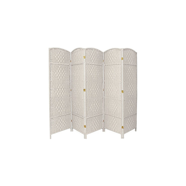 Oriental Furniture 6 ft. Tall Diamond Weave Fiber Room Divider - White - 5 Panel