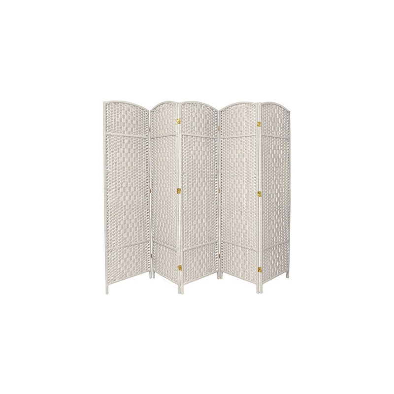 Oriental Furniture 6 ft. Tall Diamond Weave Fiber Room Divider - White - 5 Panel