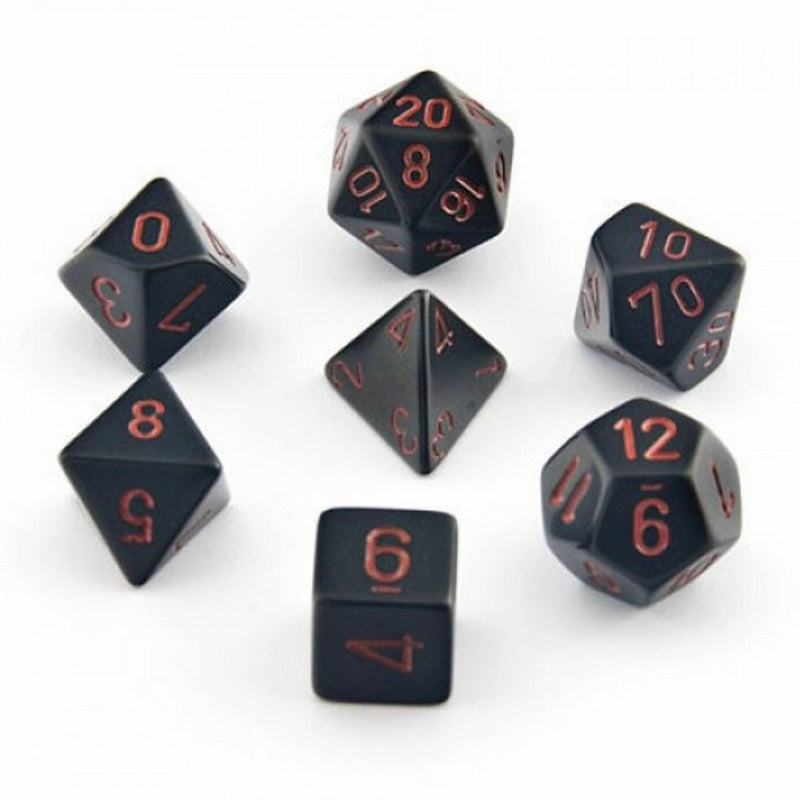 Chessex Dice: Polyhedral 7-Die Opaque Dice Set - Black with Red