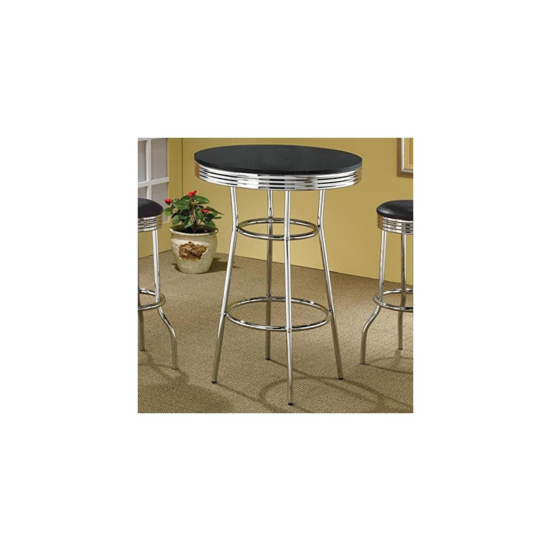 Coaster 50's Soda Fountain Black Contemporary Round Bar Table with Chrome Pedestal