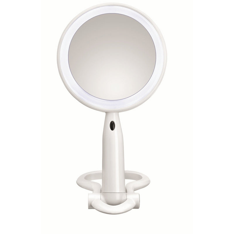 Conair Plastic Double-Sided Lighted Makeup Mirror - Lighted Vanity Makeup Mirror with LED Lights; 1x/3x magnification; White; compact - great for travel